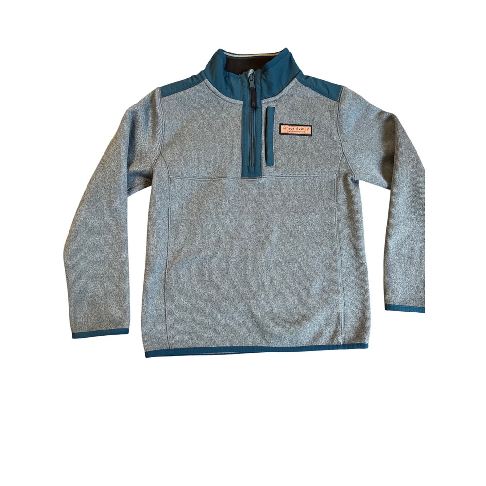 Vineyard Vines Boys Gray Sweater Fleece Quarter Zip Pullover Size S 8-10 Teal